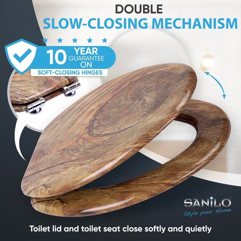 SANILO Wooden Toilet Seat with Soft Close [ELONGATED] - Decorative, Quiet & Slow Close Molded Wood Seat - With Strong Bumpers & Hinges - Adjustable Fit - Rustic - Image 2